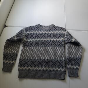 ALPS Sweater Mens Small Gray Wool Fair Isle Crewneck Heavyweight Knit Pullover